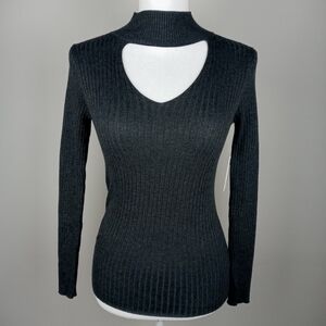 Society 212 Charcoal Grey Ribbed Mock neck Top